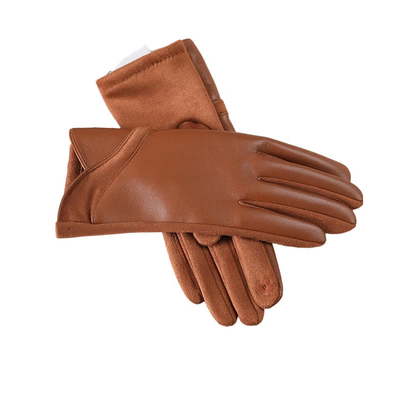 Gants d'hiver pour femmes en cuir avec empiècements isolants pour garder la chaleur - Kaki - image 3
