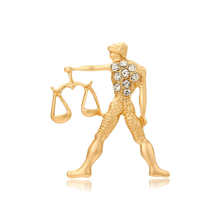 Broche en or ornée de diamants représentant le signe du zodiaque - Balance - image 13