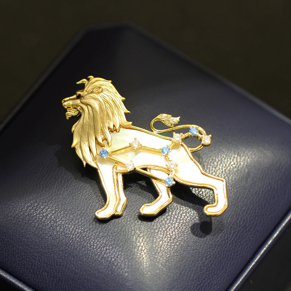 Broche en nacre et cristal bleu, or, représentant les 12 constellations - image 9