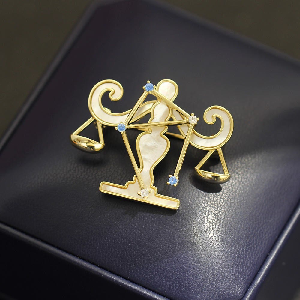 Broche en nacre et cristal bleu, or, représentant les 12 constellations - image 13