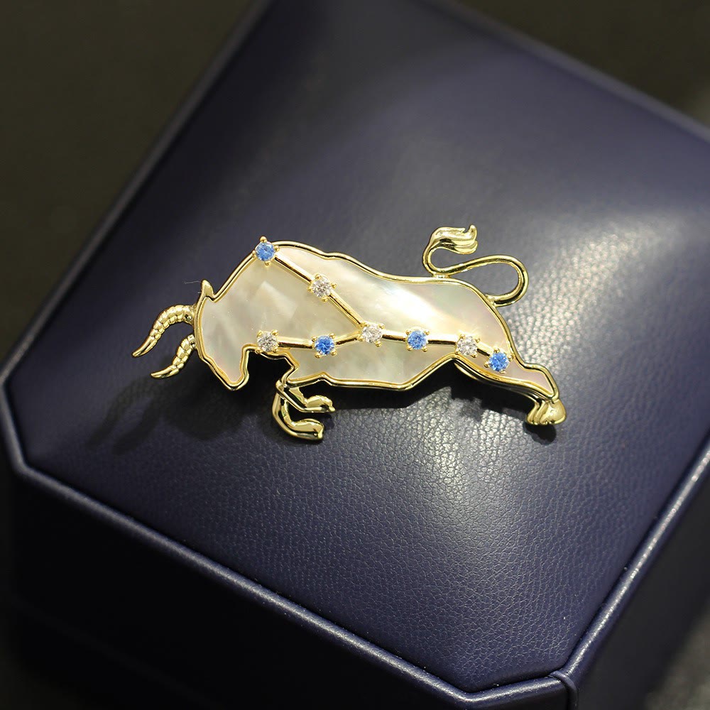 Broche en nacre et cristal bleu, or, représentant les 12 constellations - image 3