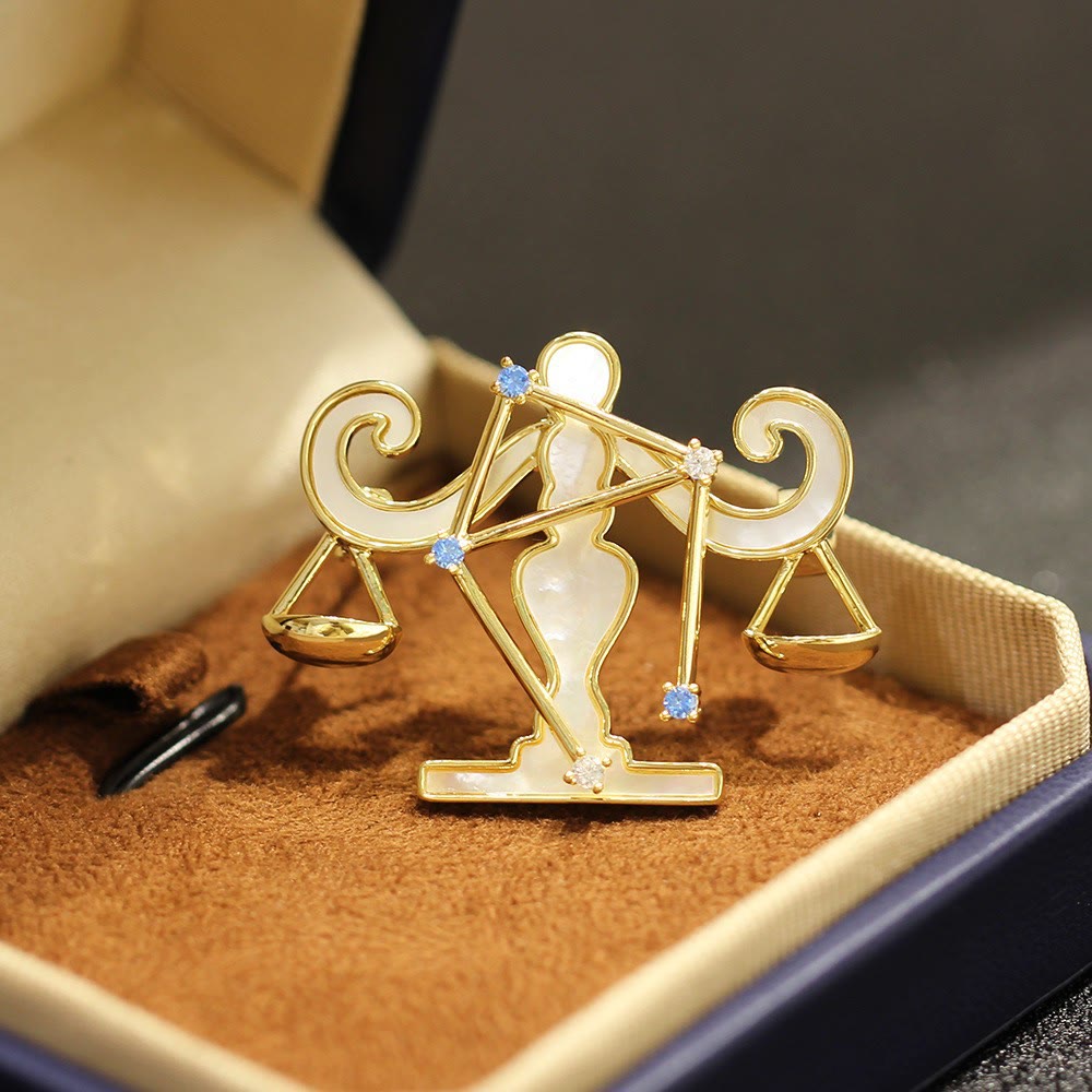Broche en nacre et cristal bleu, or, représentant les 12 constellations - Balance - image 12