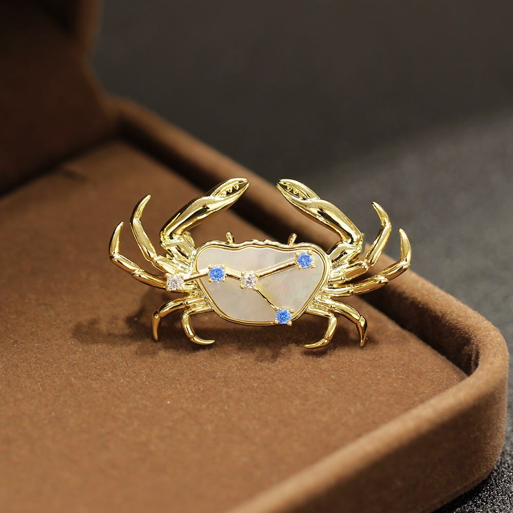 Broche en nacre et cristal bleu, or, représentant les 12 constellations - Cancer - image 6