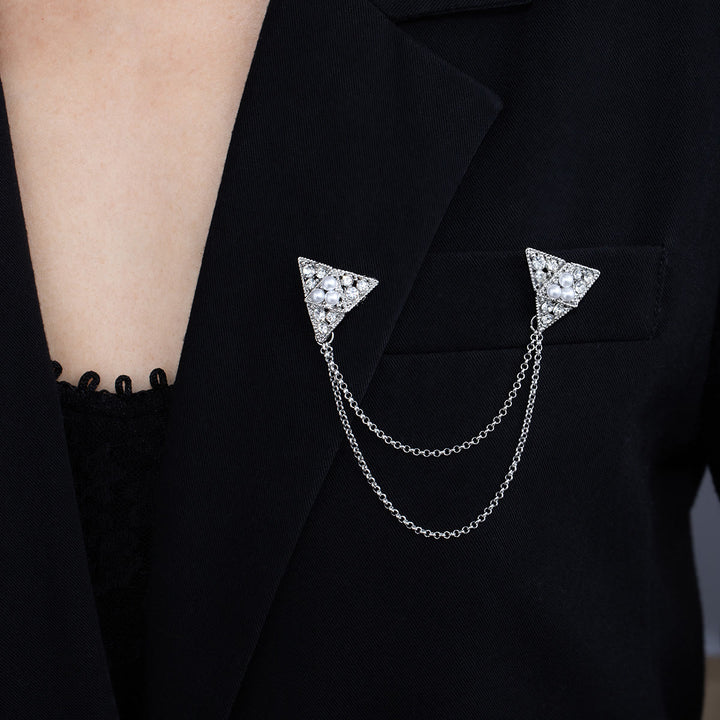 Broche triangulaire en perles et cristal - Argent - image 4