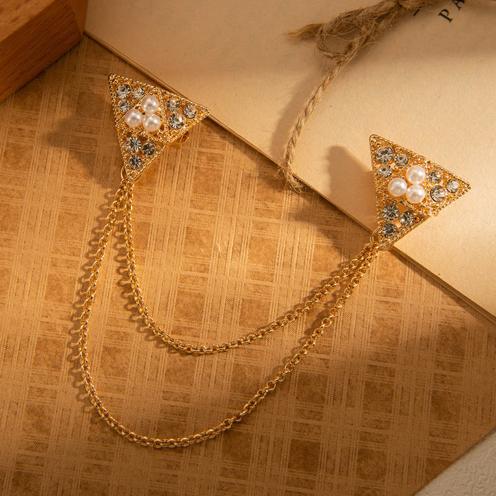 Broche triangulaire en perles et cristal - image 0