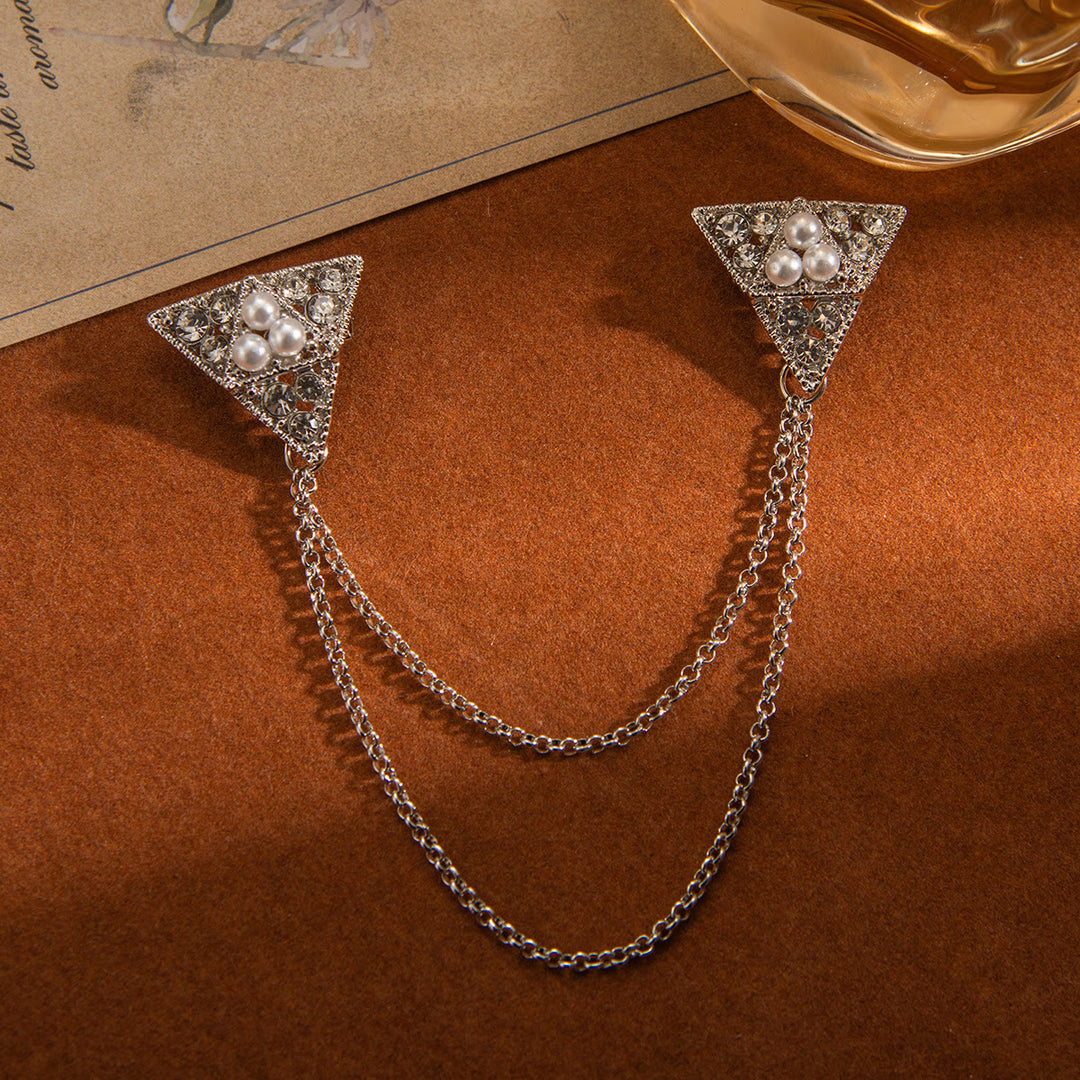 Broche triangulaire en perles et cristal - image 5