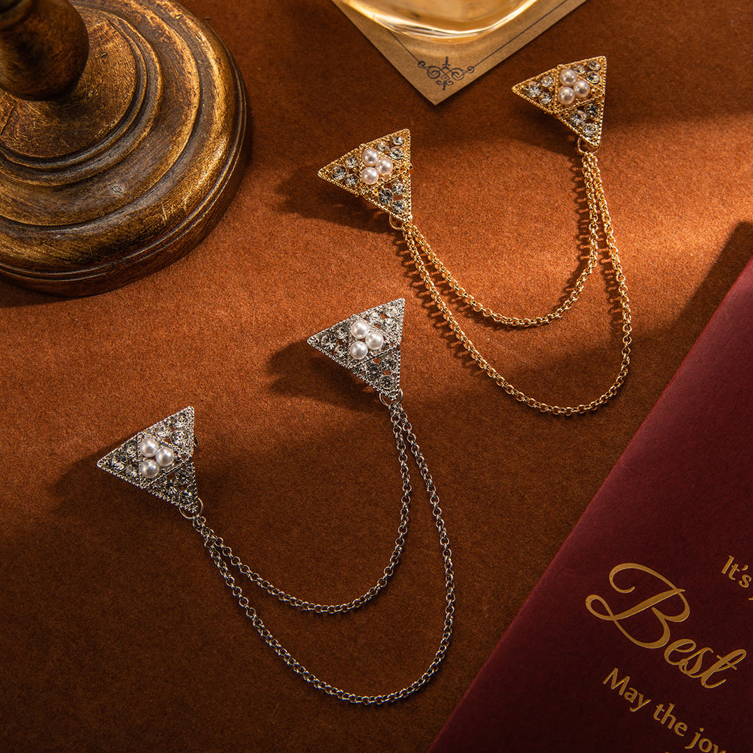 Broche triangulaire en perles et cristal - image 3