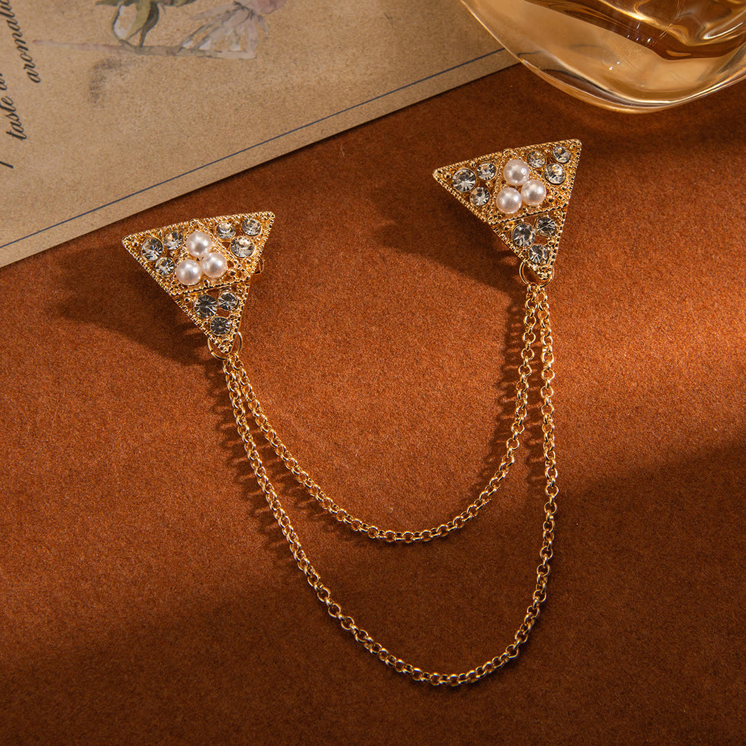 Broche triangulaire en perles et cristal - image 2