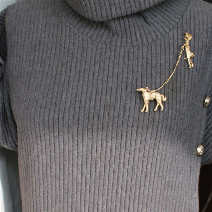 Broche en or avec chaîne Dame et Chien - image 2