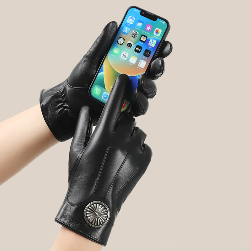 Gants en cuir véritable pour hommes, noirs, style vintage, avec emblème en métal. - image 2