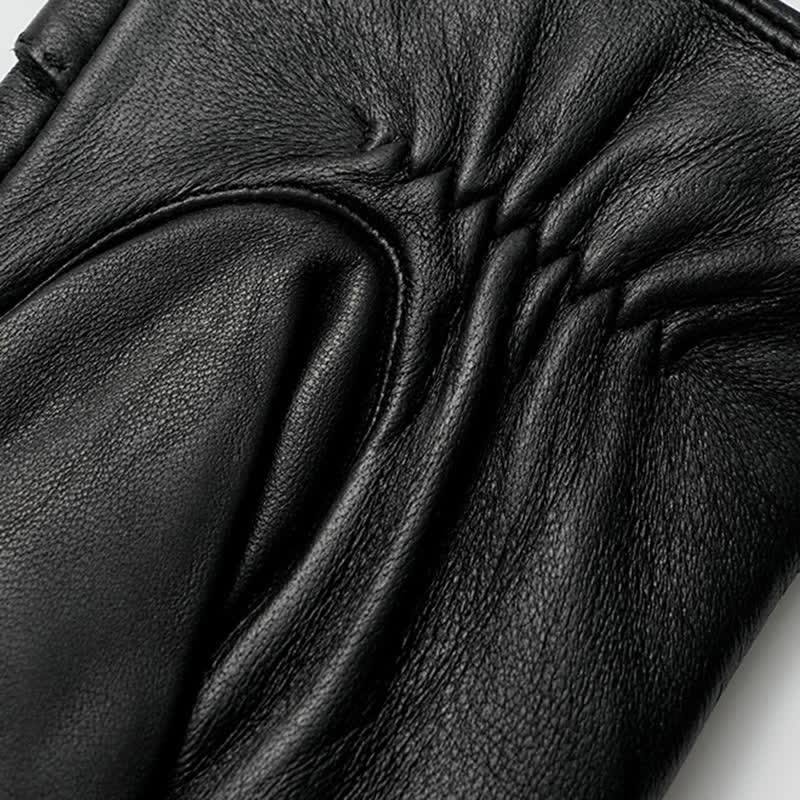 Gants en cuir véritable pour hommes, noirs, style vintage, avec emblème en métal. - image 4