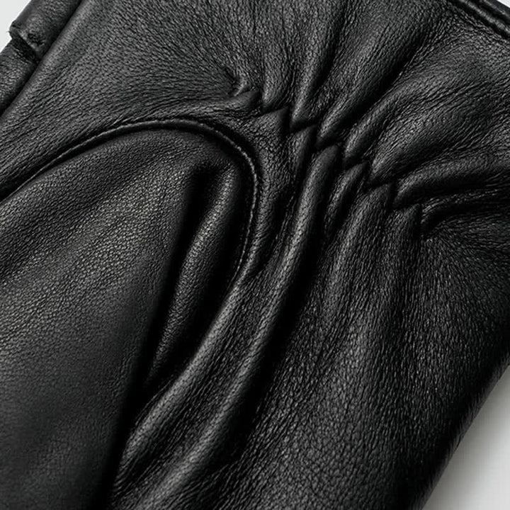 Gants en cuir véritable pour hommes, noirs, style vintage, avec emblème en métal. - image 4