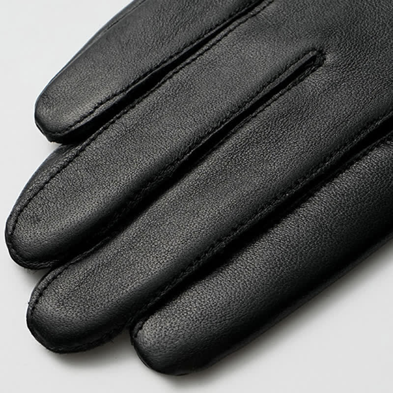 Gants en cuir véritable pour hommes, noirs, style vintage, avec emblème en métal. - image 3