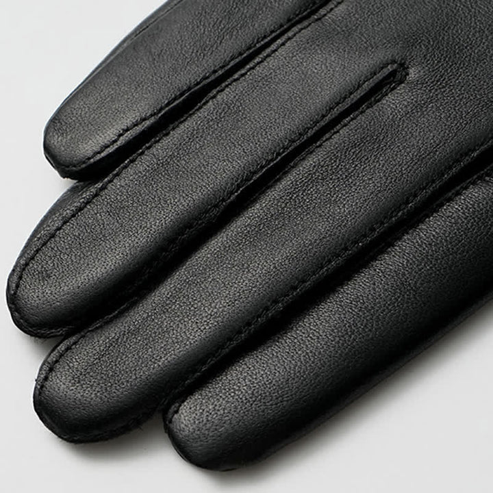 Gants en cuir véritable pour hommes, noirs, style vintage, avec emblème en métal. - image 3