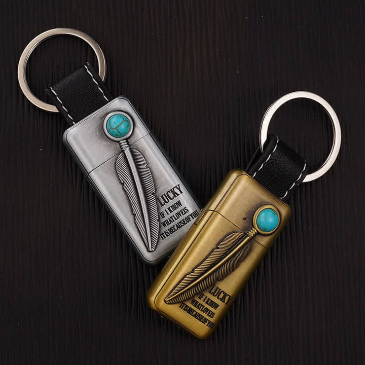 Briquet gonflable à butane en forme de plume turquoise avec porte-clés - image 3