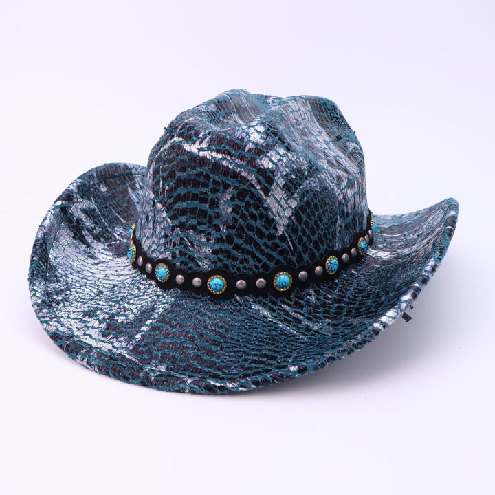 Chapeau de cowboy turquoise à ceinture noire et motif crocodile pour homme - Vert - M (22"-22 7/8") - image 6