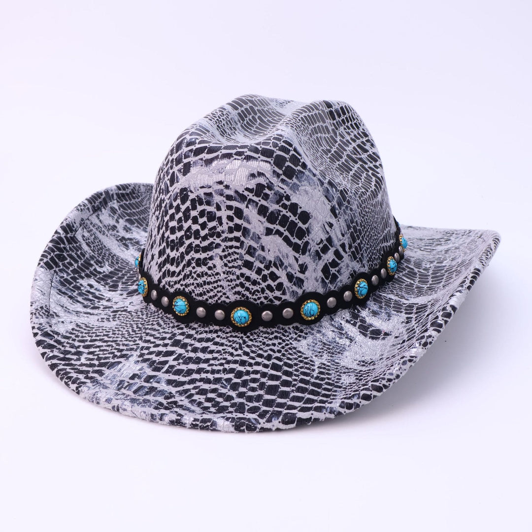 Chapeau de cowboy turquoise à ceinture noire et motif crocodile pour homme - Argent - M (22"-22 7/8") - image 7