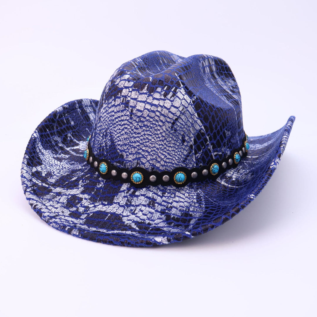 Chapeau de cowboy turquoise à ceinture noire et motif crocodile pour homme - Bleu royal - M (22"-22 7/8") - image 9