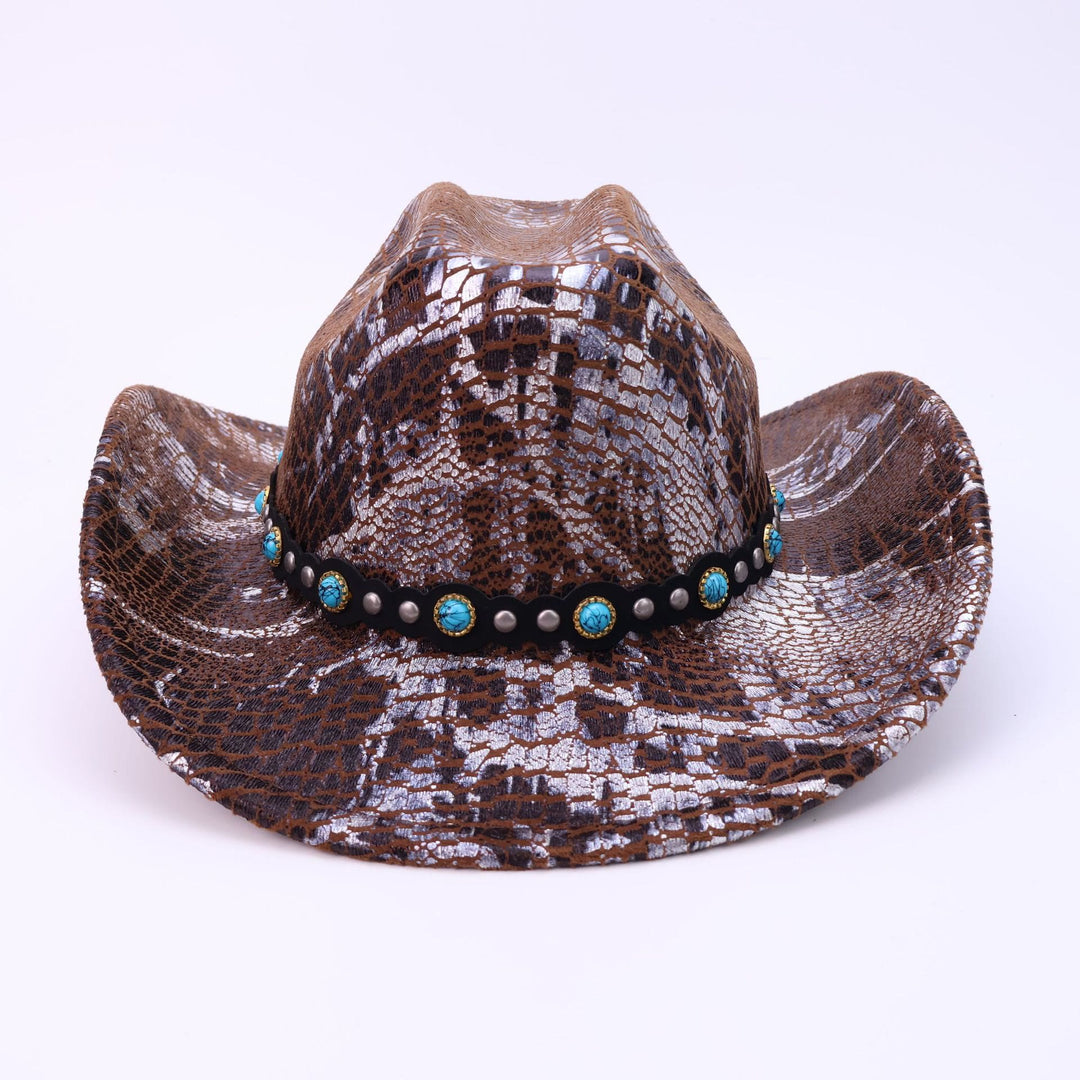 Chapeau de cowboy turquoise à ceinture noire et motif crocodile pour homme - image 1