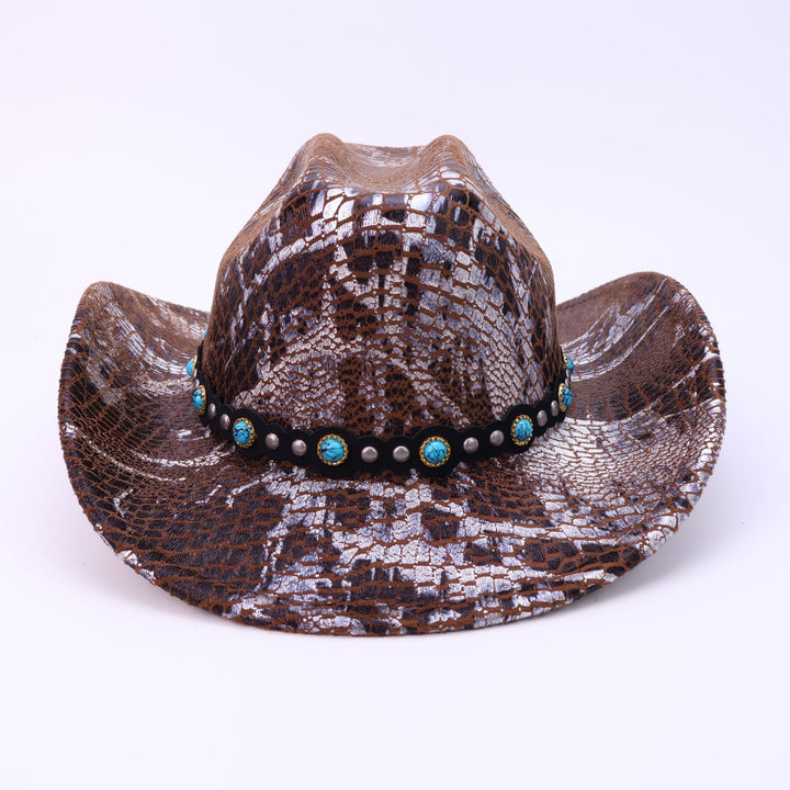 Chapeau de cowboy turquoise à ceinture noire et motif crocodile pour homme - image 1