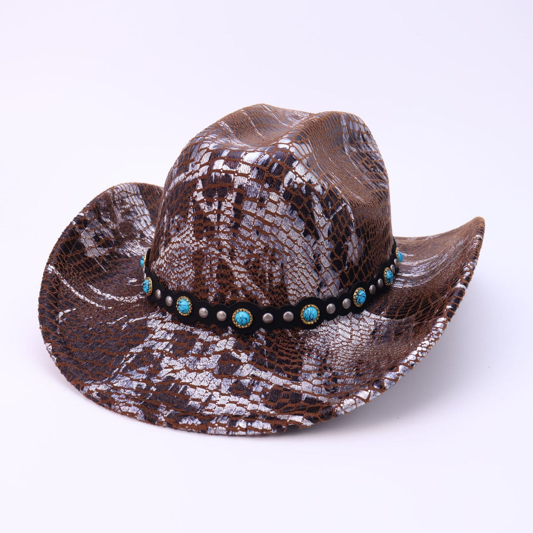 Chapeau de cowboy turquoise à ceinture noire et motif crocodile pour homme - Café - M (22"-22 7/8") - image 0