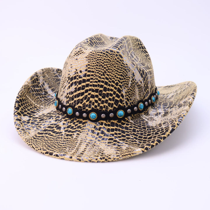 Chapeau de cowboy turquoise à ceinture noire et motif crocodile pour homme - Jaune - M (22"-22 7/8") - image 8