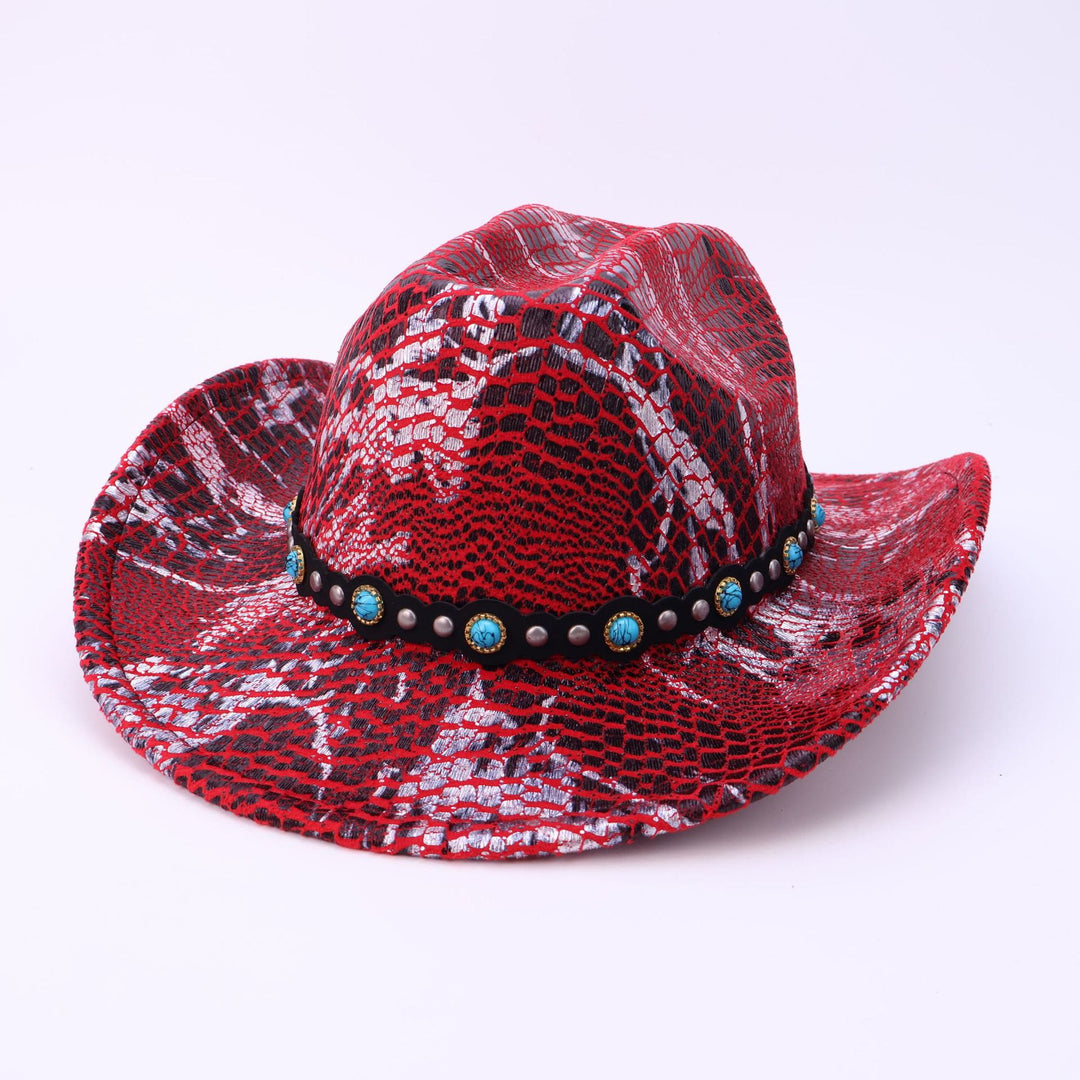 Chapeau de cowboy turquoise à ceinture noire et motif crocodile pour homme - Vin - M (22"-22 7/8") - image 5