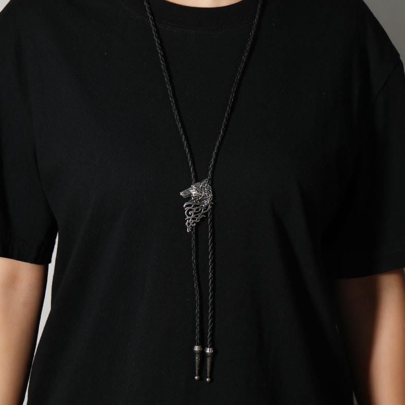 Cravate Bolo rétro à motif tête de loup - image 4