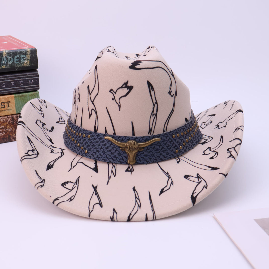 Chapeau de cowboy pour homme avec ceinture en laiton à motif d'oiseau et tête de taureau - image 3