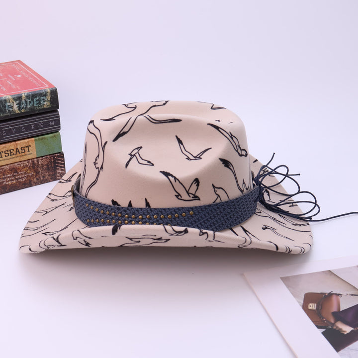 Chapeau de cowboy pour homme avec ceinture en laiton à motif d'oiseau et tête de taureau - image 4