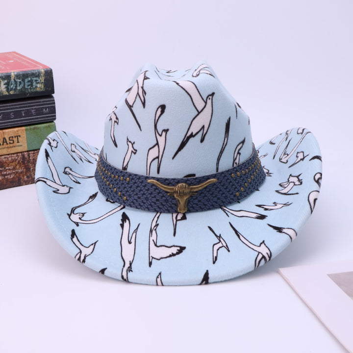 Chapeau de cowboy pour homme avec ceinture en laiton à motif d'oiseau et tête de taureau - image 7