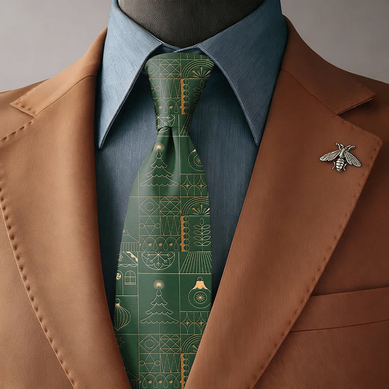 Cravate verte pour homme à motif de Noël simple à rayures - Cravate - image 0