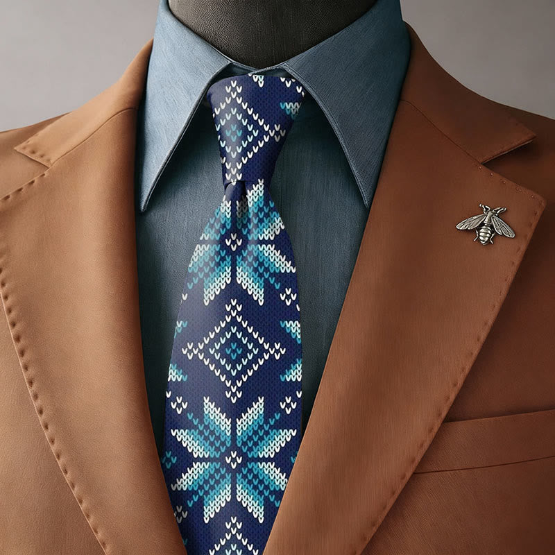 Cravate bleu marine pour homme à motif losanges et texture flocon de neige - Cravate - image 0