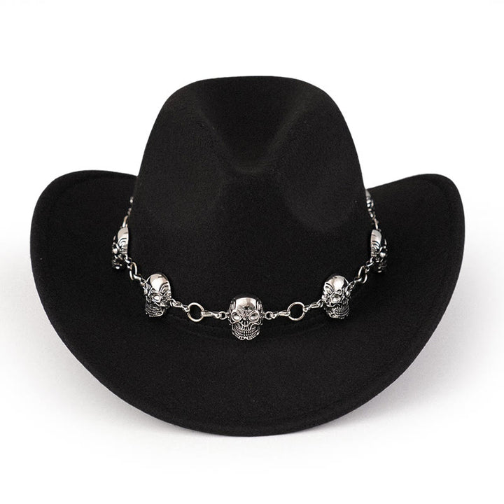Chapeau de cowboy pour homme avec garniture de chaîne à tête de mort - image 1