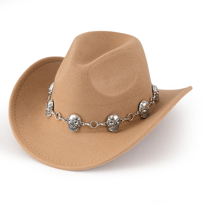 Chapeau de cowboy pour homme avec garniture de chaîne à tête de mort - Kaki - M (22"-22 7/8") - image 3