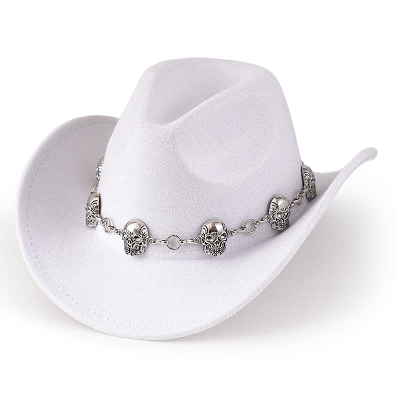 Chapeau de cowboy pour homme avec garniture de chaîne à tête de mort - Blanc - M (22"-22 7/8") - image 9