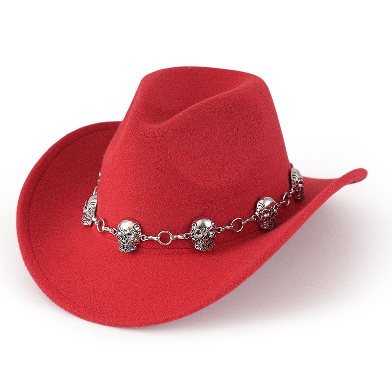 Chapeau de cowboy pour homme avec garniture de chaîne à tête de mort - Rouge - M (22"-22 7/8") - image 6