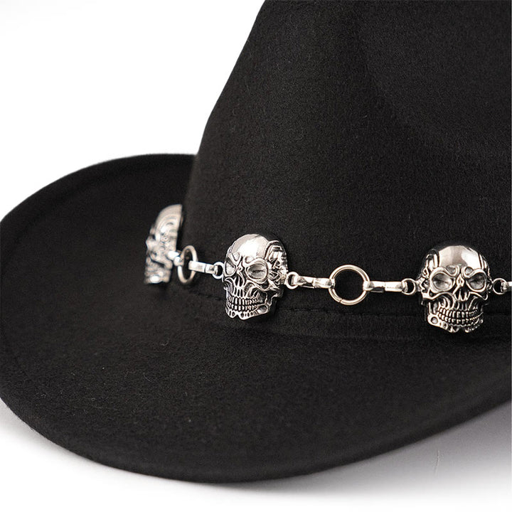 Chapeau de cowboy pour homme avec garniture de chaîne à tête de mort - image 2