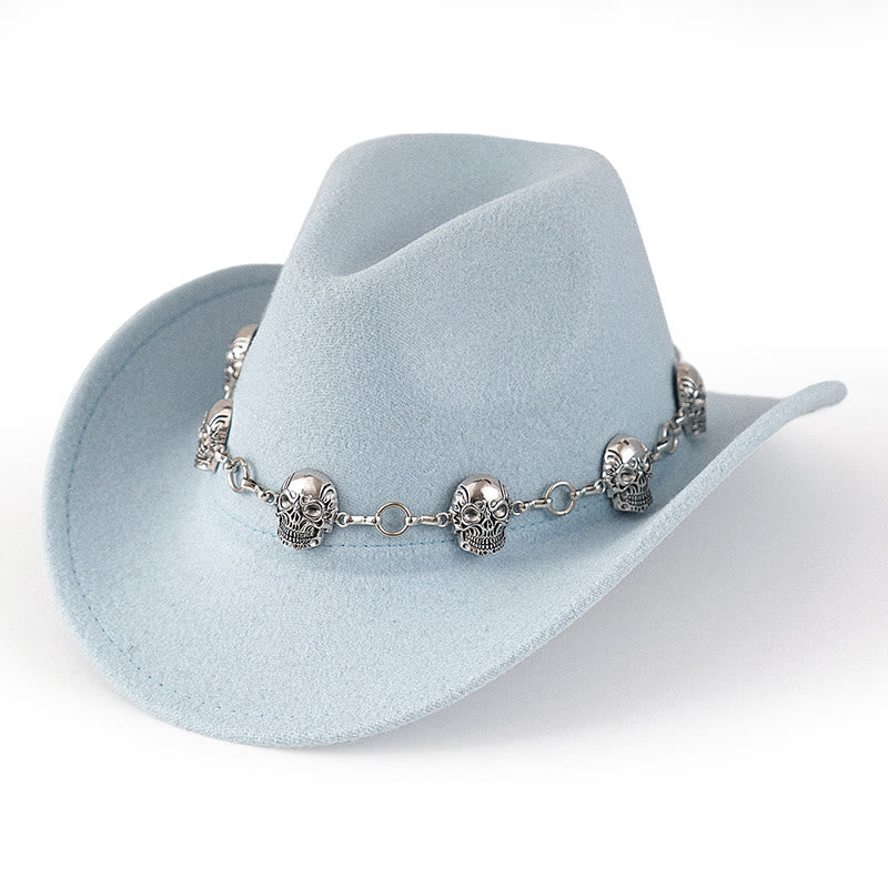 Chapeau de cowboy pour homme avec garniture de chaîne à tête de mort - Bleu clair - M (22"-22 7/8") - image 7