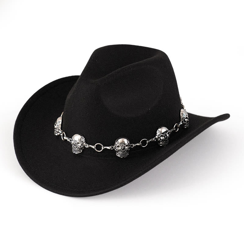 Chapeau de cowboy pour homme avec garniture de chaîne à tête de mort - Noir - M (22"-22 7/8") - image 0