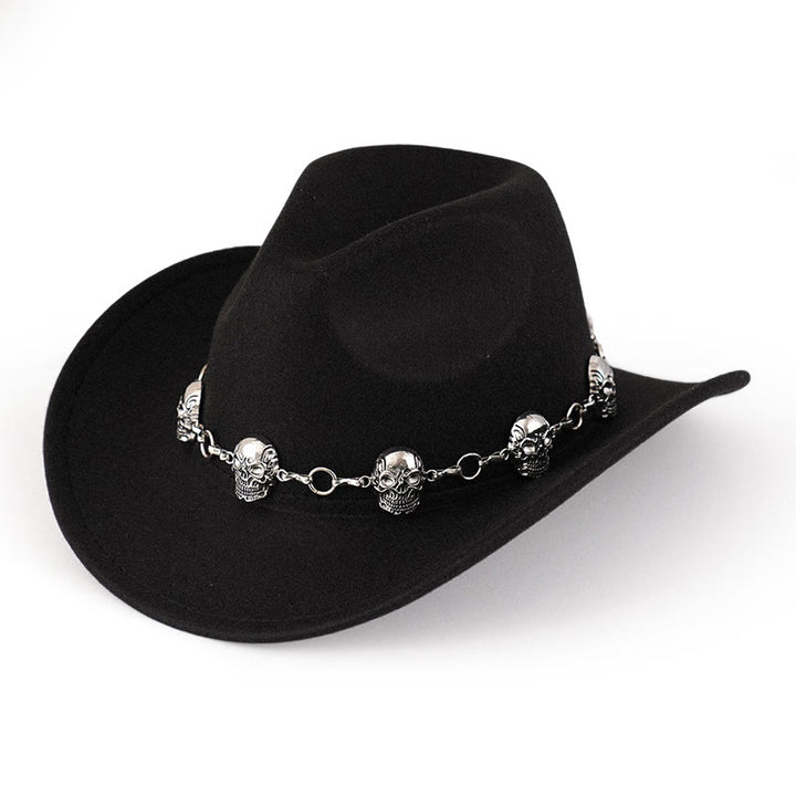 Chapeau de cowboy pour homme avec garniture de chaîne à tête de mort - Noir - M (22"-22 7/8") - image 0