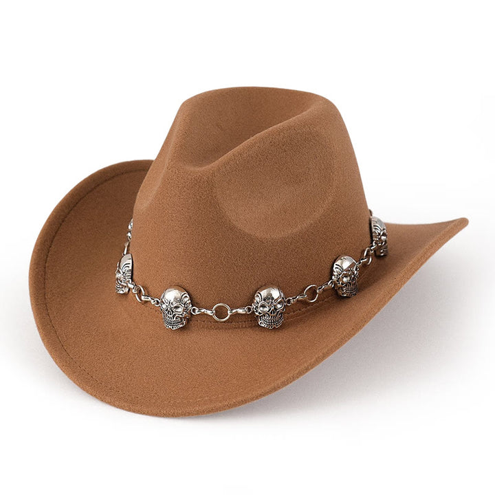 Chapeau de cowboy pour homme avec garniture de chaîne à tête de mort - Chameau - M (22"-22 7/8") - image 4