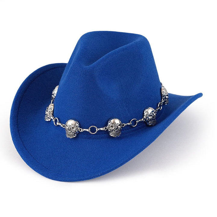 Chapeau de cowboy pour homme avec garniture de chaîne à tête de mort - Bleu royal - M (22"-22 7/8") - image 8