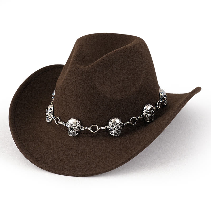 Chapeau de cowboy pour homme avec garniture de chaîne à tête de mort - Brun foncé - M (22"-22 7/8") - image 5