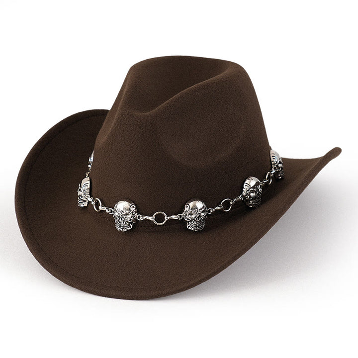 Chapeau de cowboy pour homme avec garniture de chaîne à tête de mort - Brun foncé - M (22"-22 7/8") - image 5
