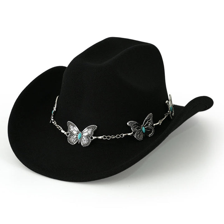 Chapeau de cowboy pour homme avec garniture de chaîne papillon - Noir - M (22"-22 7/8") - image 7