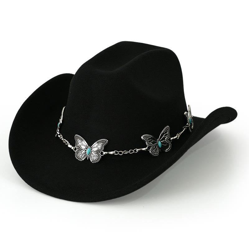 Chapeau de cowboy pour homme avec garniture de chaîne papillon - Noir - M (22"-22 7/8") - image 2