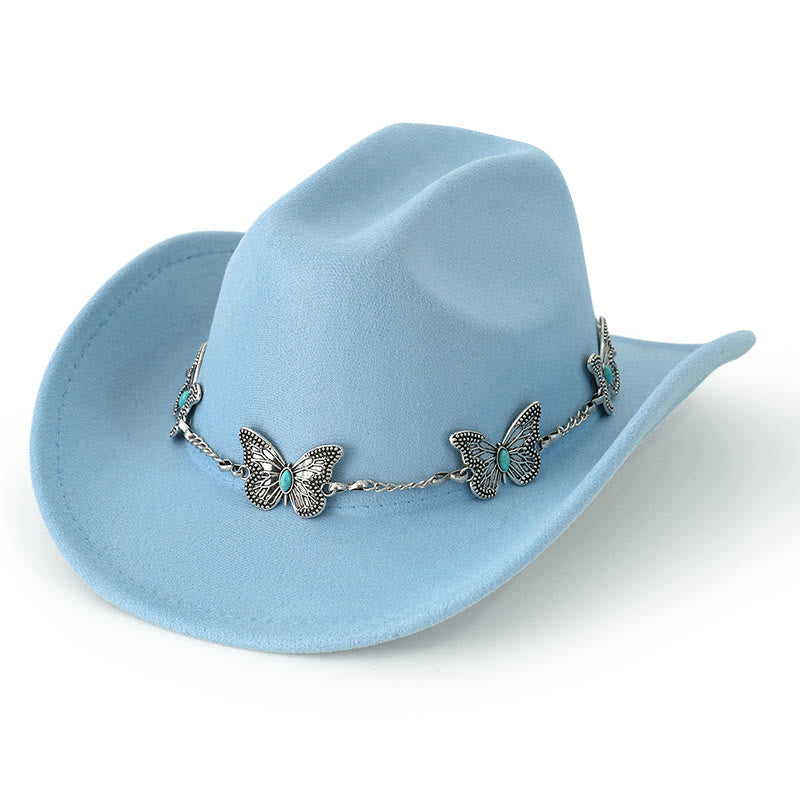 Chapeau de cowboy pour homme avec garniture de chaîne papillon - Bleu clair - M (22"-22 7/8") - image 9