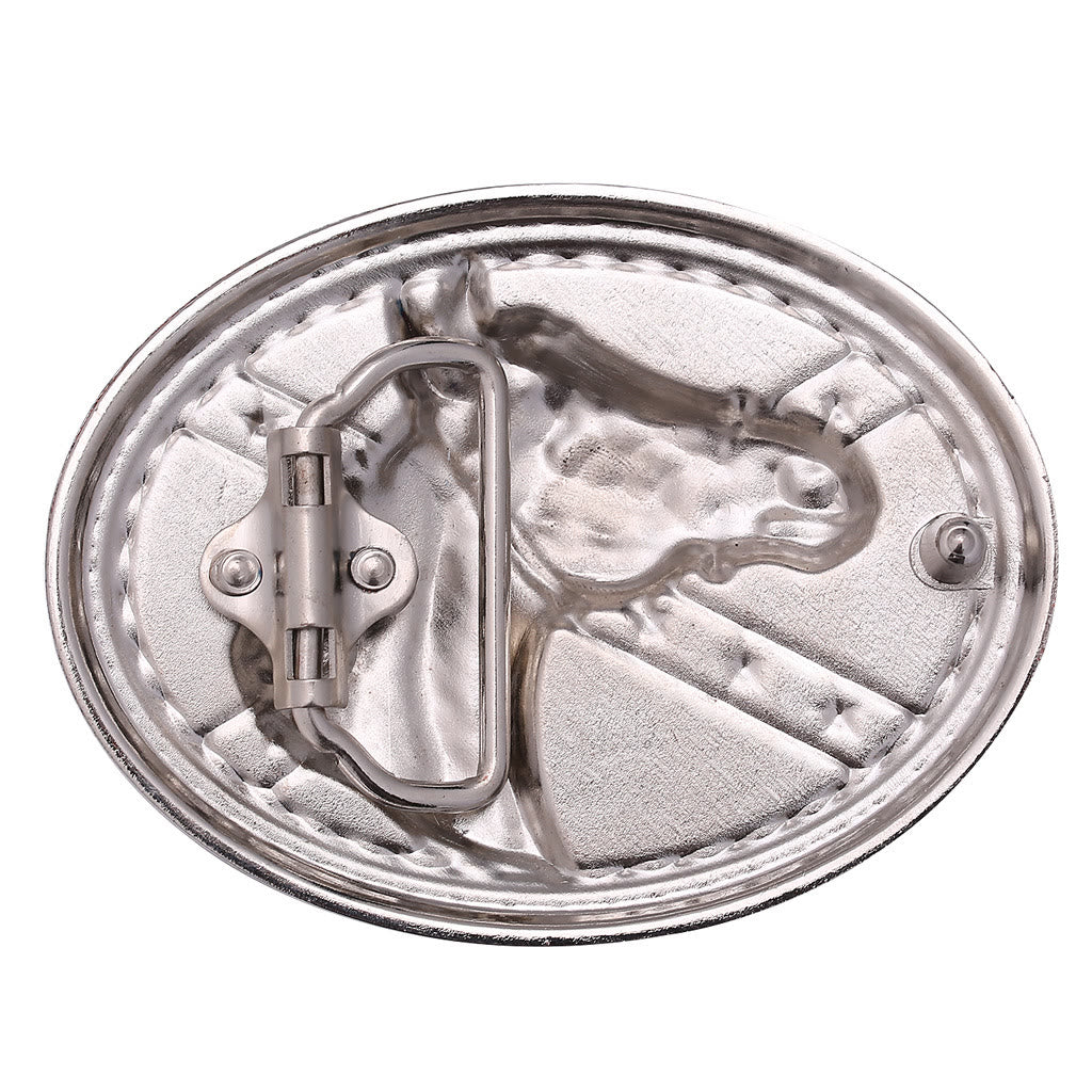 Ceinture noire en relief avec boucle drapeau tête de cheval argentée pour homme - image 2