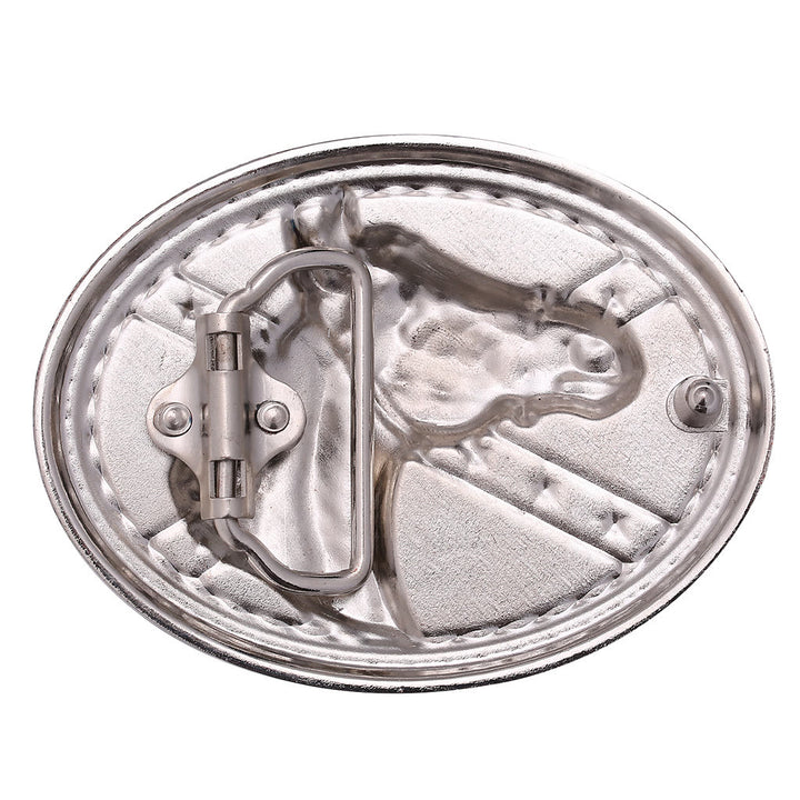 Ceinture noire en relief avec boucle drapeau tête de cheval argentée pour homme - image 2